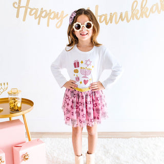 Sweet Wink Hanukkah Doodle Long Sleeve Tee - White