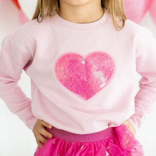 Sweet Wink Heart Sequin Patch Valentine's Day Sweatshirt - Pink