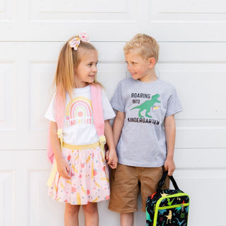 Sweet Wink Roaring Into Kindergarten S/S Gray Tee, Sweet Wink, 1st Day of Kindergarten, 1st Day of School, Back to School, Boy Back to School, cf-size-4t, cf-size-5-6y, cf-size-7-8y, cf-type-