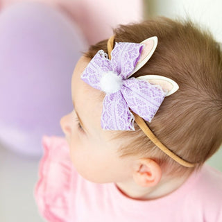 Sweet Wink Lavender Lace Easter Bunny Bow Baby Headband