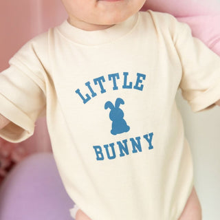 Sweet Wink Little Bunny Steel Blue Easter Short Sleeve Romper - Natural