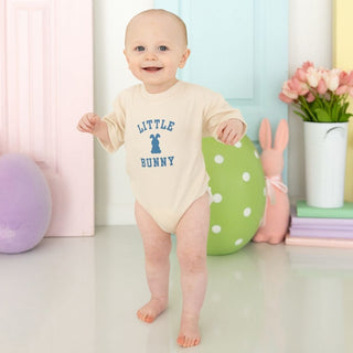 Sweet Wink Little Bunny Steel Blue Easter Short Sleeve Romper - Natural