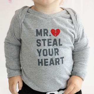 Sweet Wink Mr Steal Your Heart Long Sleeve Bodysuit - Grey