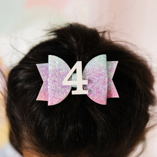 Sweet Wink Pastel Rainbow #4 Birthday Glitter Bow Clip, Sweet Wink, 4th Birthday, Birthday Hair Bow, Fourth Birthday, Happy Birthday, Rainbow, Sweet Wink, Sweet Wink Birthday, Hair Accessorie