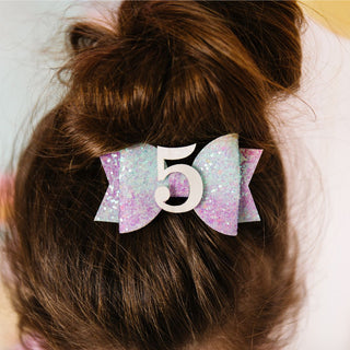 Sweet Wink Pastel Rainbow #5 Birthday Glitter Bow Clip, Sweet Wink, 5th Birthday, Birthday Hair Bow, cf-type-hair-accessories, cf-vendor-sweet-wink, Fifth Birthday, Happy Birthday, Rainbow, S