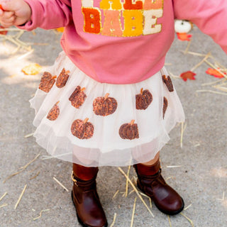 Sweet Wink Sequin Pumpkin Ivory Tutu, Sweet Wink, cf-size-1-2y-med, cf-size-2-4y-large, cf-size-4-6y-xl, cf-size-6-8y-xxl, cf-type-tutu, cf-vendor-sweet-wink, Fall, Halloween, Halloween Skirt