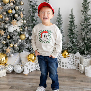 Sweet Wink Santa Smiley Christmas Long Sleeve Tee - Natural