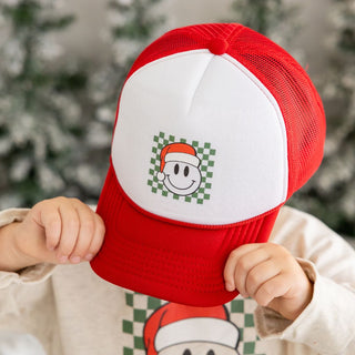 Sweet Wink Santa Smiley Christmas Trucker Hat - Red / White