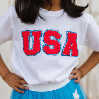 Sweet Wink USA Patch S/S White Shirt, Sweet Wink, 4th of July, 4th of July Shirt, cf-size-3t, cf-type-tee, cf-vendor-sweet-wink, Patch Tee, Patriotic, Patriotic USA, Sweet Wink, Sweet Wink 4t