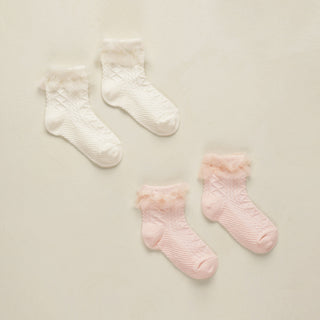 Noralee Ruffle Socks - Ivory / Blush