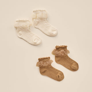 Noralee Ruffle Socks in Ivory & Golden