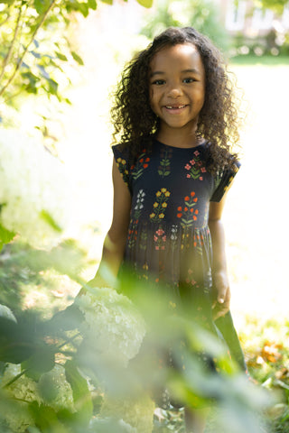 Pink Chicken Girls Peachy Dress - Navy Field Floral