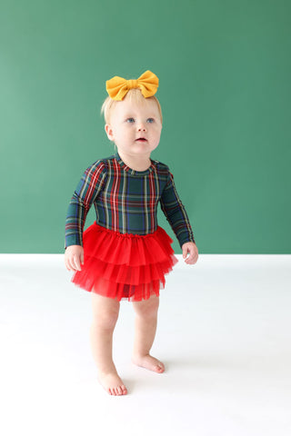 Posh Peanut Tartan Plaid L/S Tulle Skirt Bodysuit, Posh Peanut, All Things Holiday, cf-size-0-3-months, cf-size-12-18-months, cf-size-18-24-months, cf-size-2t, cf-size-3-6-months, cf-type-twi