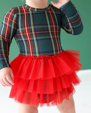 Posh Peanut Tartan Plaid L/S Tulle Skirt Bodysuit, Posh Peanut, All Things Holiday, cf-size-0-3-months, cf-size-12-18-months, cf-size-18-24-months, cf-size-2t, cf-size-3-6-months, cf-type-twi