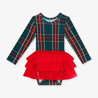 Posh Peanut Tartan Plaid L/S Tulle Skirt Bodysuit, Posh Peanut, All Things Holiday, cf-size-0-3-months, cf-size-12-18-months, cf-size-18-24-months, cf-size-2t, cf-size-3-6-months, cf-type-twi