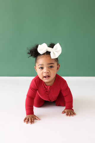 Posh Peanut Dark Red Solid Ribbed Ruffled Zippered Footie, Posh Peanut, All Things Holiday, cf-size-0-3-months, cf-size-3-6-months, cf-size-6-9-months, cf-size-newborn, cf-size-preemie, cf-ty