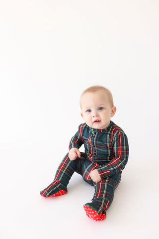 Posh Peanut Tartan Plaid Footie with Zipper, Posh Peanut, All Things Holiday, cf-size-0-3-months, cf-size-9-12-months, cf-size-preemie, cf-type-footie, cf-vendor-posh-peanut, Christmas, Chris