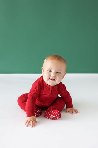 Posh Peanut Dark Red Solid Ribbed Convertible One Piece, Posh Peanut, All Things Holiday, cf-size-0-3-months, cf-size-12-18-months, cf-size-18-24-months, cf-size-3-6-months, cf-size-6-9-month