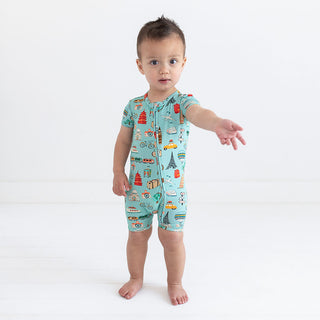 Posh Peanut Around the World S/S Zippered Short Romper, Posh Peanut, Around the World, cf-size-0-3-months, cf-size-3-6-months, cf-size-6-9-months, cf-type-romper, cf-vendor-posh-peanut, Posh 