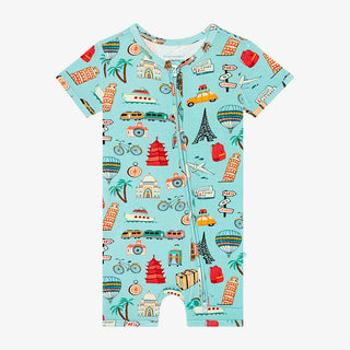 Posh Peanut Around the World S/S Zippered Short Romper, Posh Peanut, Around the World, cf-size-0-3-months, cf-size-3-6-months, cf-size-6-9-months, cf-type-romper, cf-vendor-posh-peanut, Posh 