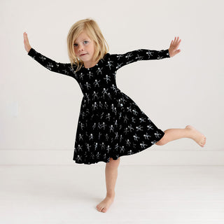 Posh Peanut Dancing Skelly L/S Twirl Dress, Posh Peanut, Dancing Skelly, Glow in the Dark, Halloween, Halloween Dress, Posh Peanut, Posh Peanut Dress, Posh Peanut Twirl Dress, PP Fall 2023, T