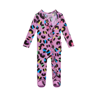 Posh Peanut Electric Leopard Ruffled Zippered Footie