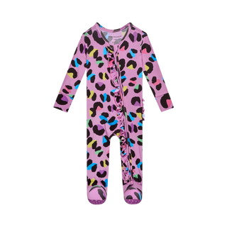 Posh Peanut Electric Leopard Ruffled Zippered Footie