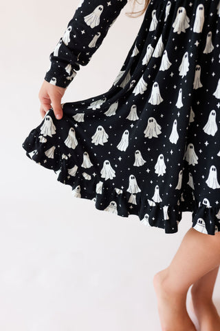 Posh Peanut Ghostly Long Sleeve Ruffled Twirl Dress