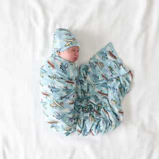 Posh Peanut Posh Planes Swaddle & Beanie Set