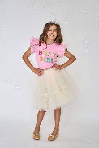 Lola and The Boys Birthday Girl Gem Ruffle Shirt - Pink