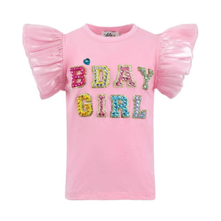 Lola and The Boys Birthday Girl Gem Ruffle Shirt - Pink