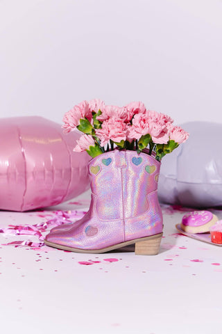 Lola and The Boys Pink Iridescent Heart Cowgirl Boots