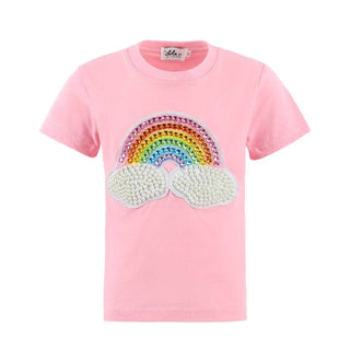 Lola and The Boys Rainbow Pearl Patch Tee - Pink