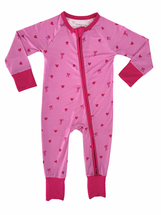 In My Jammers Pink Heart and Bow Zipper Romper