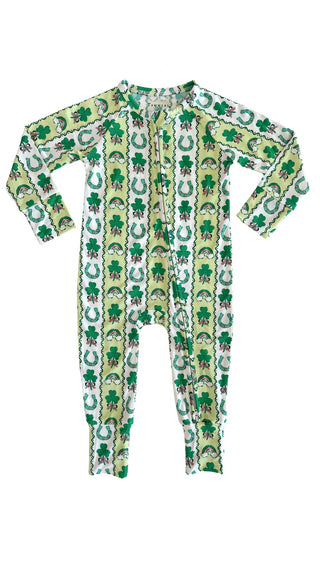 In My Jammers Snuggly Shamrocks Zipper Romper