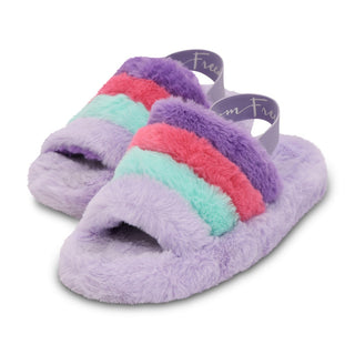 Iscream Purple Pink & Blue Furry Slippers, Iscream, cf-size-medium-shoes-size-4-6, cf-size-small-shoe-size-1-3, cf-type-slipper, cf-vendor-iscream, faux fur slide, fur slide, fur slides, Furr