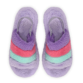 Iscream Purple Pink & Blue Furry Slippers, Iscream, cf-size-medium-shoes-size-4-6, cf-size-small-shoe-size-1-3, cf-type-slipper, cf-vendor-iscream, faux fur slide, fur slide, fur slides, Furr