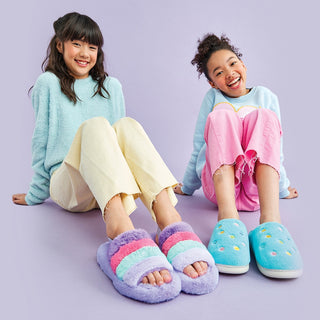 Iscream Purple Pink & Blue Furry Slippers, Iscream, cf-size-medium-shoes-size-4-6, cf-size-small-shoe-size-1-3, cf-type-slipper, cf-vendor-iscream, faux fur slide, fur slide, fur slides, Furr