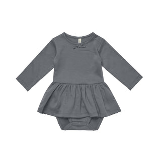 Quincy Mae Pointelle Skirted Bodysuit - Navy, Quincy Mae, cf-size-12-18-months, cf-size-18-24-months, cf-size-6-12-months, cf-type-romper, cf-vendor-quincy-mae, Navy, Pointelle Skirted Bodysu