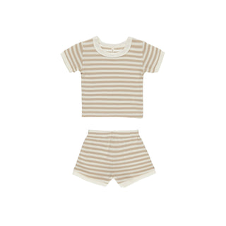 Quincy Mae Waffle Shortie Set - Oat Stripe