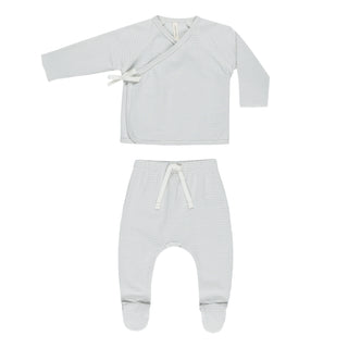 Quincy Mae Wrap Top & Pant Set - Sky Micro Stripe