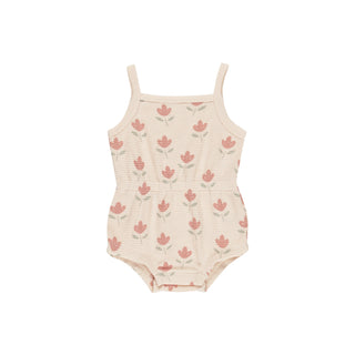 Quincy Mae Waffle Cinch Romper - Tulips