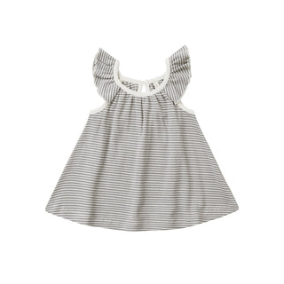 Quincy Mae Ruffle Swing Dress - Lagoon Micro Stripe