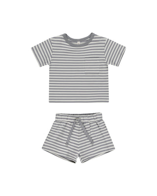 Quincy Mae, Quincy Mae Pocket Tee + Short Set - Blue Stripe - Basically Bows & Bowties