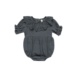 Quincy Mae Collared Romper - Indigo