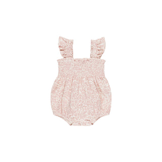 Quincy Mae Smocked Ruffle Sleeve Romper - Pink Blossom