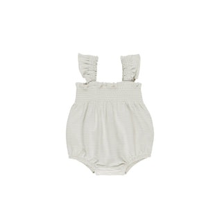 Quincy Mae Smocked Ruffle Sleeve Romper - Sky Micro Stripe