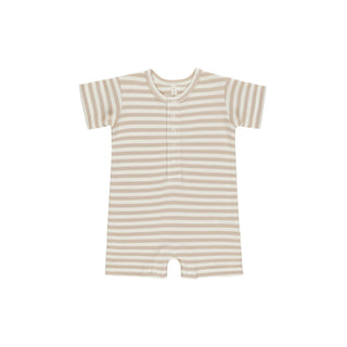 Quincy Mae Waffle Snap Romper - Oat Stripe