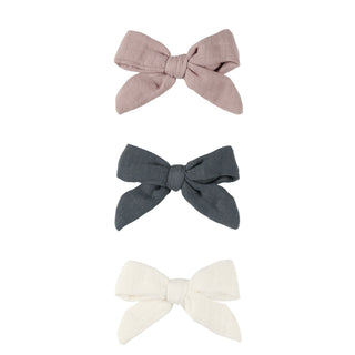 Quincy Mae Woven Bow Clip Set - Indigo / Mauve / Ivory