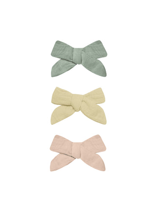 Quincy Mae Woven Bow Clip Set - Sage / Yellow / Melon